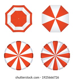 Beach, Summer Umbrella Design. Concept Of Red And White Umbrella Patterns. Top View, Isolated For All Backgrounds.