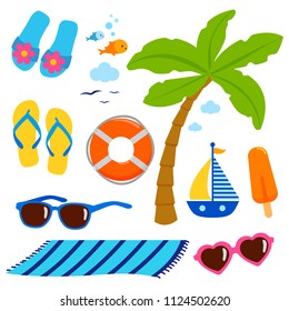 Beach summer vacation collection. Vector illustration set