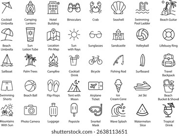 Beach Summer Vacation Icons Set Vector Illustration