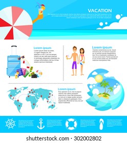 Beach Summer Vacation Tourism Web Infographic Flat Vector Illustration