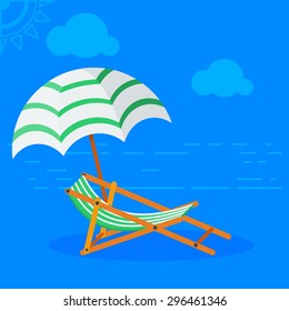 beach with sun bed, clouds, sun and sea
