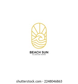 diseño del logotipo de la playa con arte de línea solar