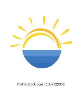 Beach and sun logo design template vector. Sea, Horizon.