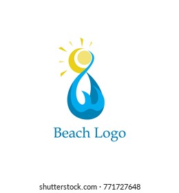 Beach and Sun Logo Vector