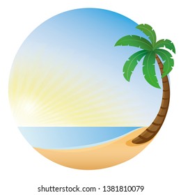 beach, sun, sea, circle, palm tree