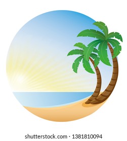 beach, sun, sea, circle, palm tree