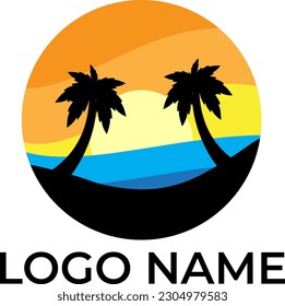Beach sun set logo circle