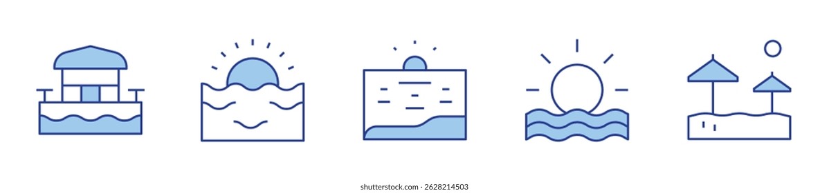 beach, sun, beach sunset. Beach Icon vector illustration. Line Duotone style. Editable stroke.
