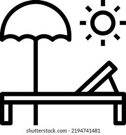 beach with sun, umbrella and chaise longue or sunbed illustration icon.