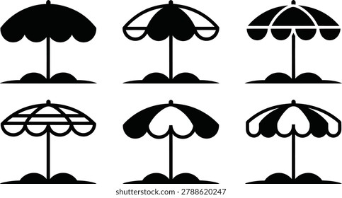 Beach sun umbrella parasol icon set black sign flat art