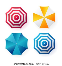 Beach sun umbrellas collection. Top view. Vector illustration.