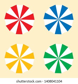 Beach sun umbrellas. Set of beach umbrellas. Top view. Vector illustration. EPS 10.
