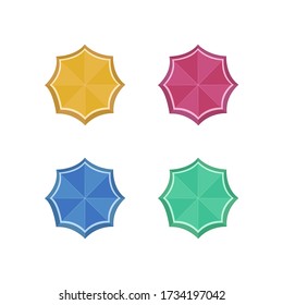 Beach sun umbrellas top view vector icons. Set of parasol with colored striped pattern vector illustration EPS10