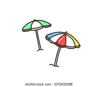 Beach Sun umbrellas. Vector hand drawn doodle icon illustrations.