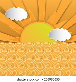 beach and sun .vector illustration paper cut style.