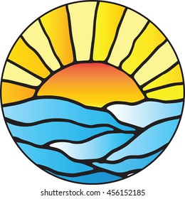 Beach and sun vector logo design. Sea, Horizon - Creative Concept icon.