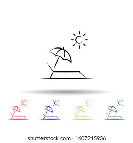beach sunbed multi color style icon. Simple thin line, outline vector of travel icons for ui and ux, website or mobile application