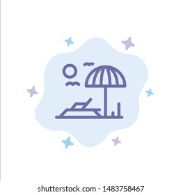 Beach, Sunbed, Vacation Blue Icon on Abstract Cloud Background