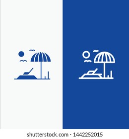 Beach, Sunbed, Vacation Line and Glyph Solid icon Blue banner