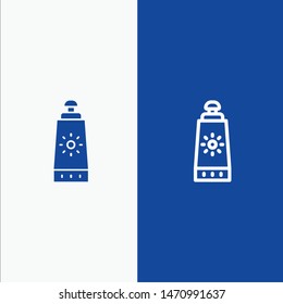 Beach, Sunblock, Sunscreen Line and Glyph Solid icon Blue banner Line and Glyph Solid icon Blue banner. Vector Icon Template background