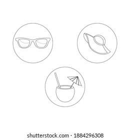 Beach Sunglasses, Hat, Coconut Outline Icon Bundle