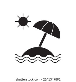 Beach sunrise icon in black flat glyph, filled style isolated on white background