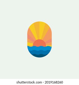 
beach with sunrise or sunset, ocean logo design with stained glass style logo design