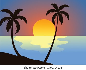Beach sunset above the sea or ocean