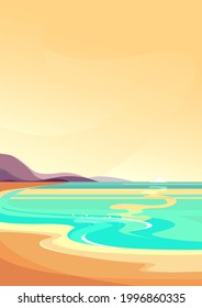 Playa al atardecer. Hermoso paisaje de orientación vertical.