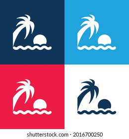 Beach Sunset azul y rojo cuatro colores mínimo conjunto de iconos
