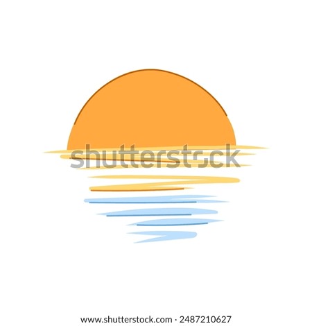 beach sunset cartoon. view blue, evening beautiful, morning ocean beach sunset sign. isolated symbol vector illustration