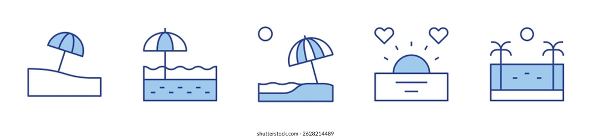 beach, sunset. Beach Icon vector illustration. Line Duotone style. Editable stroke.
