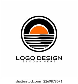Beach sunset illustration logo design.