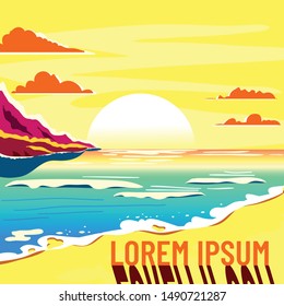 Beach and sunset illustration with some cloud