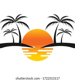 Beach sunset illustration vector design