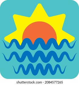 Puesta de sol en la playa, ilustración, vector, sobre un fondo blanco.