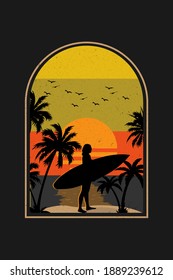 Beach Sunset illustration vintage T-Shirt Graphic