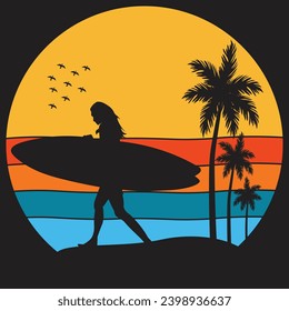 Beach Sunset illustration vintage T-Shirt Graphic