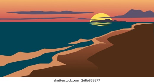 praia pôr do sol paisagem com ilha