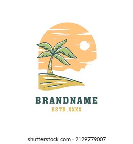 Beach sunset landscape logo design vector illustration