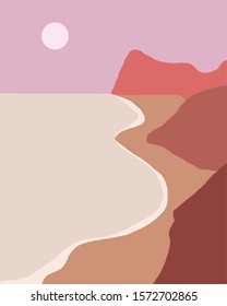 Beach sunset landscape minimal nordic art 