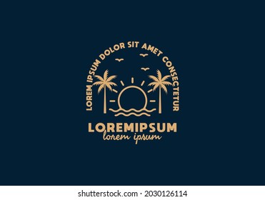 Beach sunset line art with lorem ipsum text design