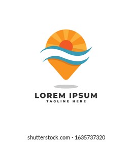 Beach Sunset Location Logo Vector Icon Illustration