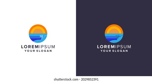 diseño de la playa con logotipo de puesta de sol