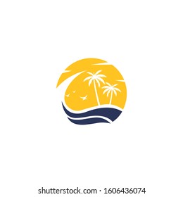 Beach Sunset Logo Design Vector Illustration,eps 10