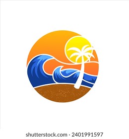 beach and sunset logo illustration 