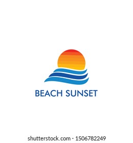 beach sunset logo illustration template