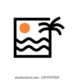 Logo für Sonnenuntergänge mit Palmenumriss, Vektorgrafik-Design-Abzeichen und andere Druckaufschriften