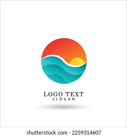 Beach and Sunset Logo. Symbol and Icon Vector Template