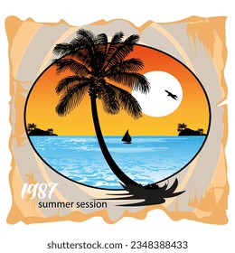 beach sunset logo vector design